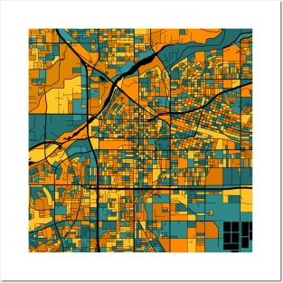 Bakersfield Map Pattern in Orange & Teal Posters and Art